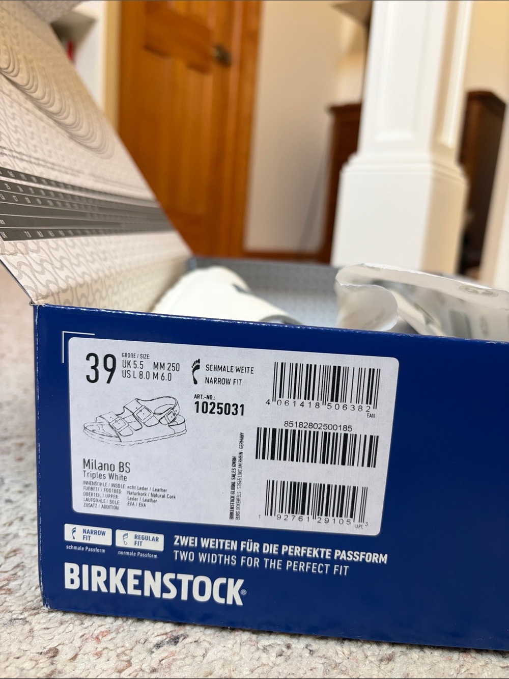 Narrow Birkenstock Cream White Two-Strap Sandal with Buckles - Picture 4 of 4